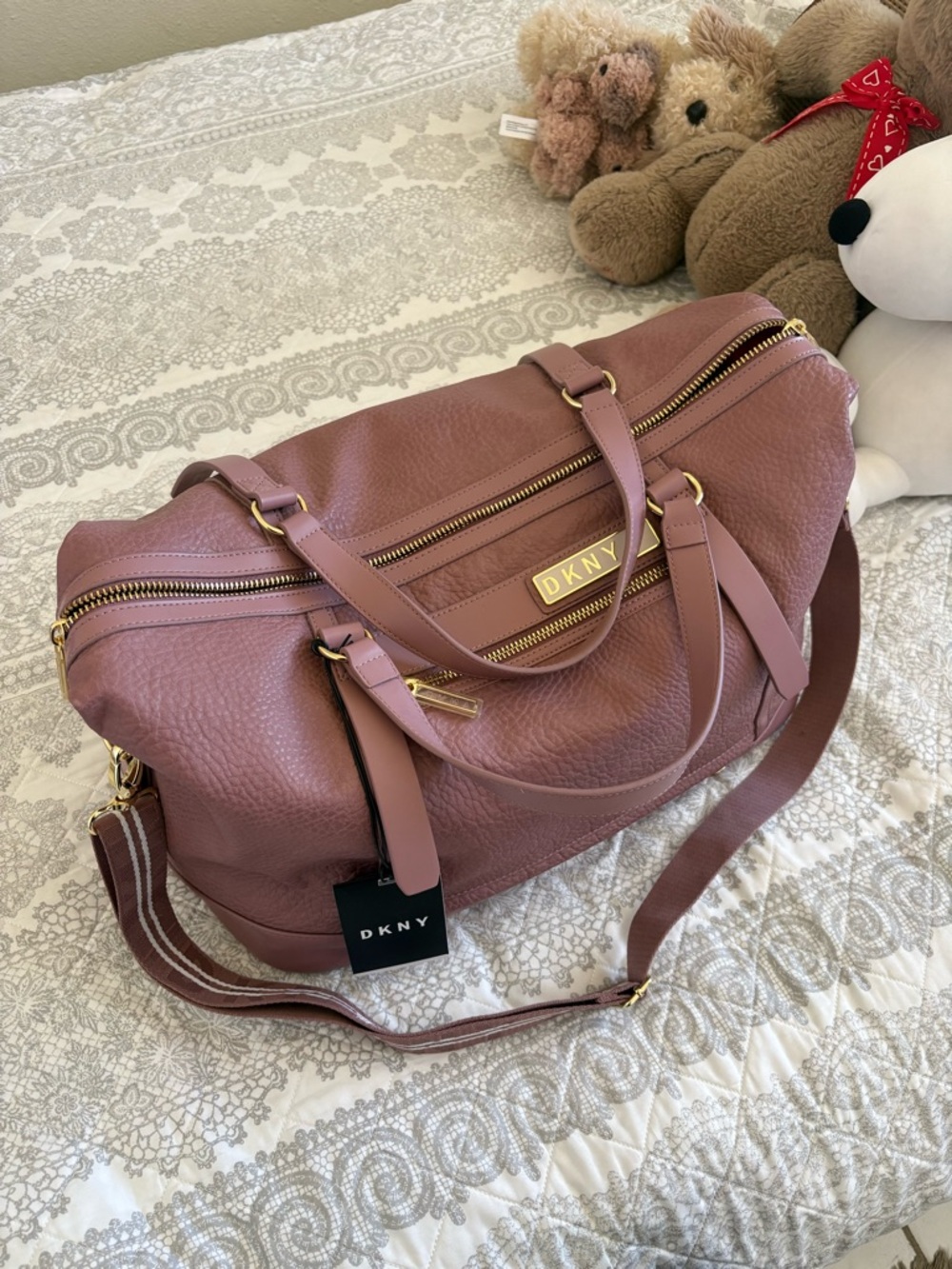DKNY Rose Mauve Leather Travel Weekender Bag